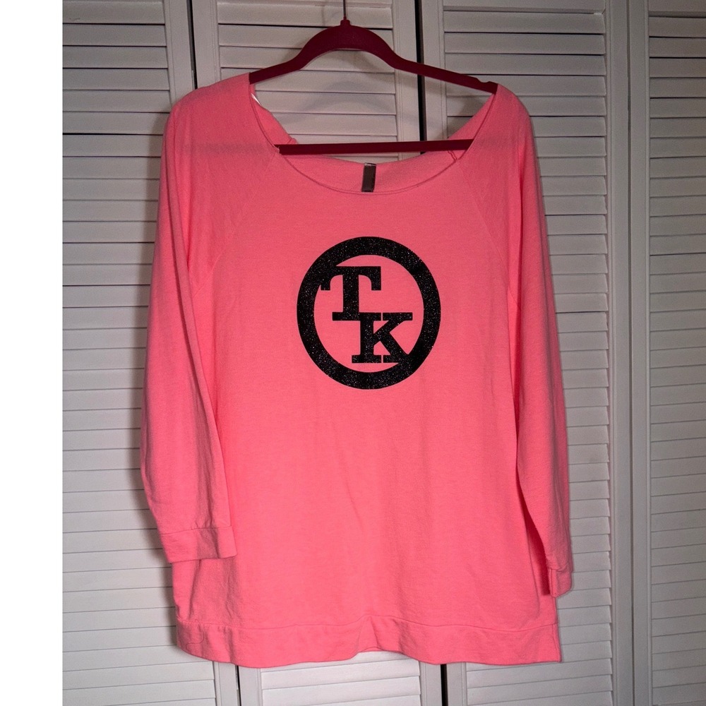 Next Level Apparel Neon Pink TK Glitter Logo Off Shoulder Sweatshirt XXL